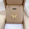 Wholesale Golden Plated 304 Stainless Steel Electroplating Artificial Gemstones Butterfly Sweet Cable Chain Pendant Necklace For Women'S