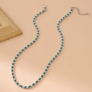 Light Blue plus White 3mm Diamond Silver Necklace