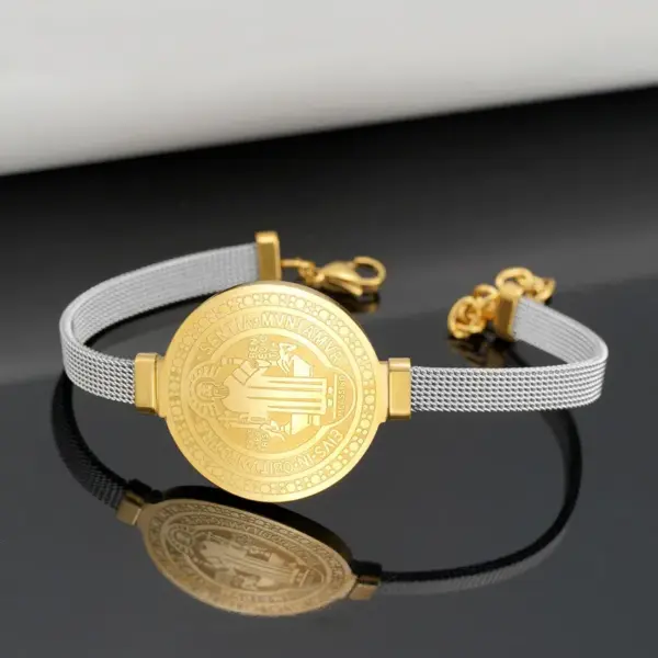 Wholesale 304 Stainless Steel Portrait Virgin Mary Our Lady Of Guadalupe PVD Coated Stone-Free 18K Real Gold Plated Simple Style Waterproof Non Tarnish Bracelets Tennis Bracelet