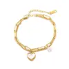 Elegant Baroque Style Modern Style Geometric Heart Shape Imitation Pearl Titanium Steel Paperclip Chain Cable Chain Bracelets In Bulk
