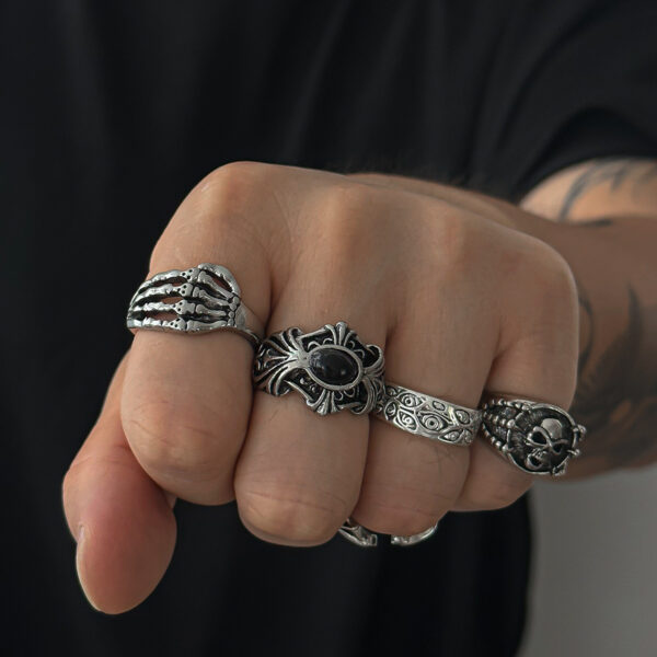 oly-60a80c53552a4fdd402dceaf29ad9b57 Wholesale Fashion Gothic Style Skull Gemstone Ring Men's Trendy Hip-Hop Niche Men's Personalized Ring Bracelet Set
