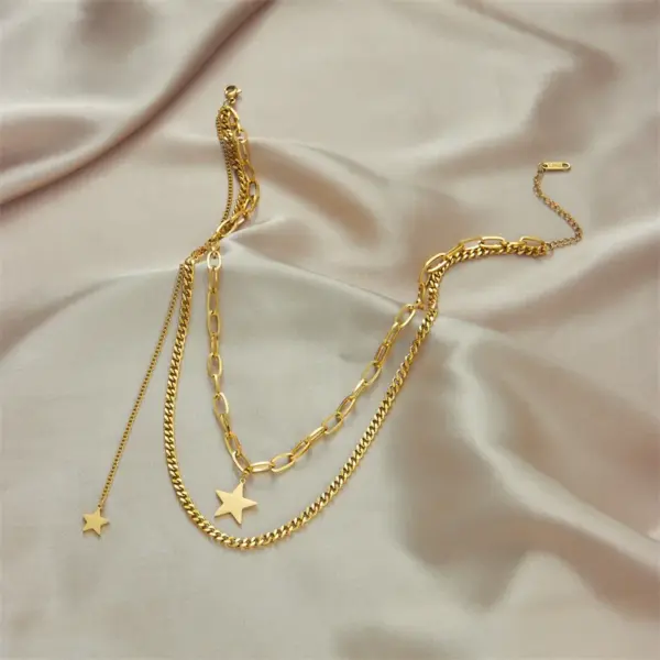 PVD Coated 18K Gold Plated Star Stainless Steel Vintage Style Waterproof Non Tarnish 304 Stainless Steel Necklace