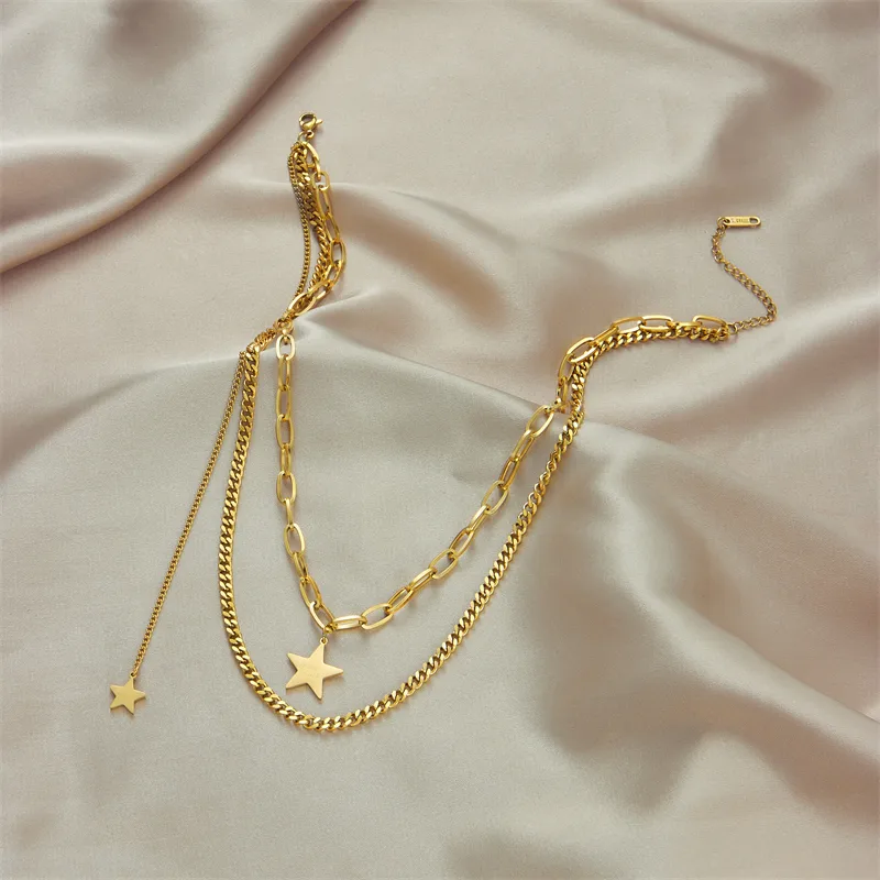 Wholesale PVD Coated 18K Gold Plated Star Stainless Steel Vintage Style Waterproof Non Tarnish 304 Stainless Steel Necklace