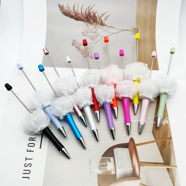 Wholesale DIY heavy industry beaded pen mesh pearl beaded ballpoint pen dream girl heart white mesh gift pen