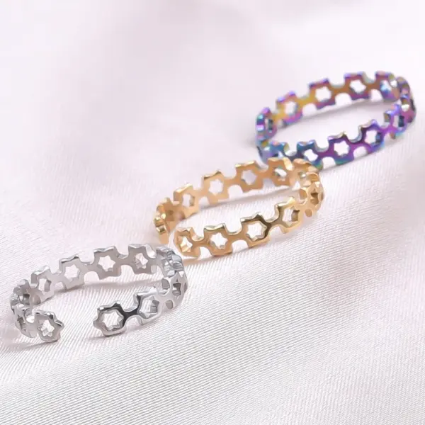 PVD Coated Real Gold Plated 18K Gold Star 304 Stainless Steel Streetwear Waterproof Non Tarnish Open Ring