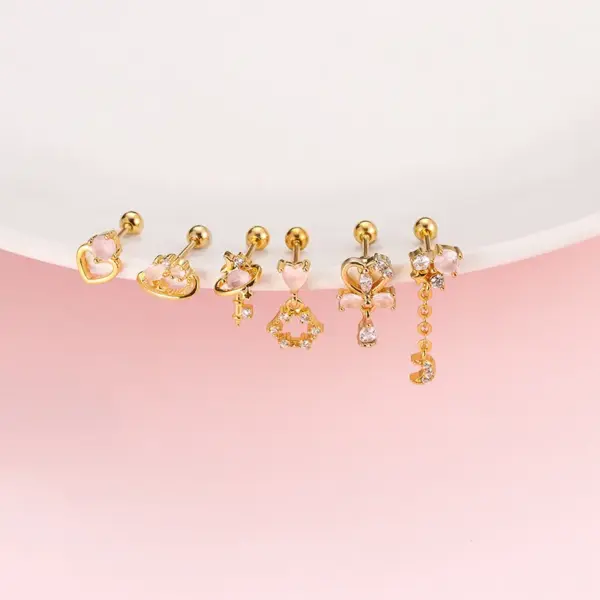 oly-60abe5292b7a9ae467df3eacbc8a6d03 Wholesale 1 Piece 316L Stainless Steel Copper Zircon Ear Cartilage Rings & Studs Heart Shape Bow Knot Waterproof Non Tarnish Surgical Steel