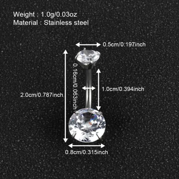 1 Piece Belly Rings IG Style Shiny Round Star Heart Shape 302 Stainless Steel Inlay Diamond Zircon Belly Rings