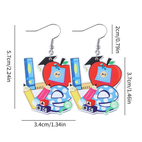 oly-60af5215c4d1cd845c9e8f35b6007697 Wholesale Cross-border New School Season Pencil Apple Rainbow Love Ruler Pendant Earrings Acrylic Back-to-school Season Earrings