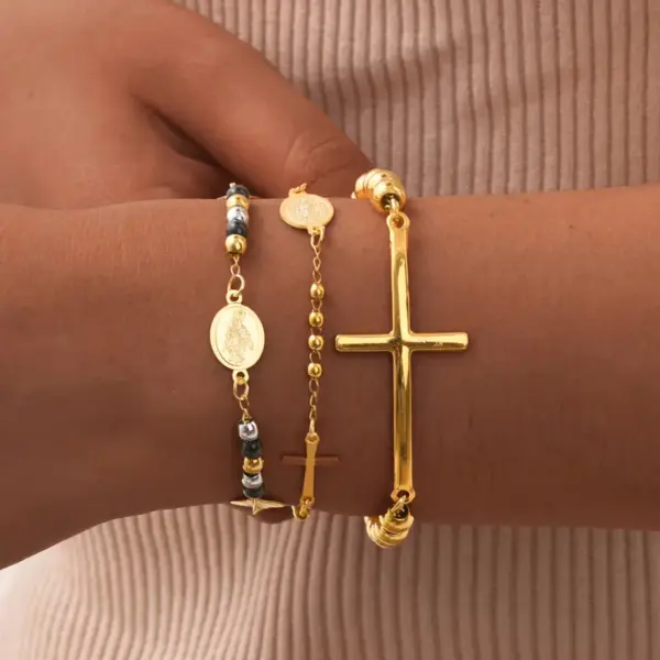 Wholesale PVD Coated Real Gold Plated 18K Portrait Virgin Mary 201 Stainless Steel Classical IG Style Waterproof Non Tarnish Bracelets