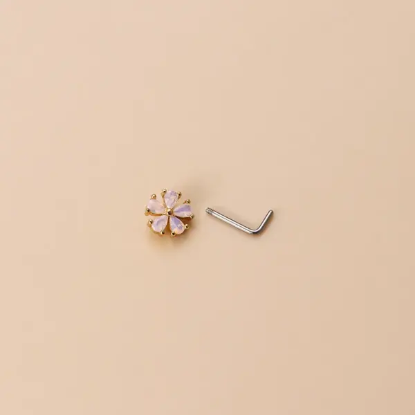 1 Piece Nose Rings & Studs Fashion Flower 316L Stainless Steel Copper Inlay Zircon Nose Pin