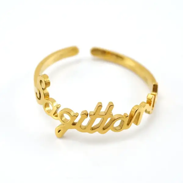 Wholesale Fashion Letter Constellation Titanium Steel Gold Plated Open Ring