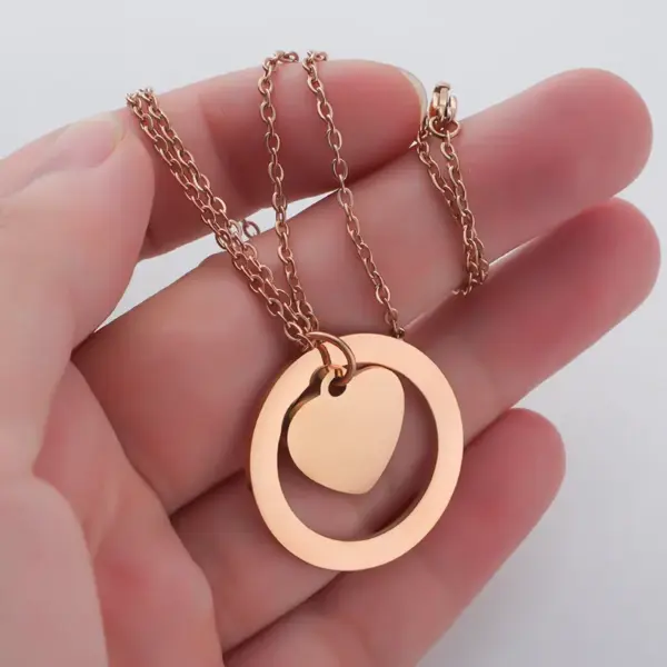 304 Stainless Steel Customization Laser Engraving Heart Shape PVD Coated 18K Real Gold Plated Simple Style Classic Style Waterproof Non Tarnish Rose Gold Gold Silver Pendant Necklace