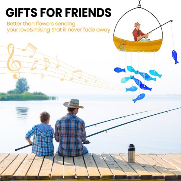 Wholesale Cross-border Amazon Fishing Wind Bell Stained Glass Pendant Outdoor Courtyard Garden Decorative Metal Craft in stock