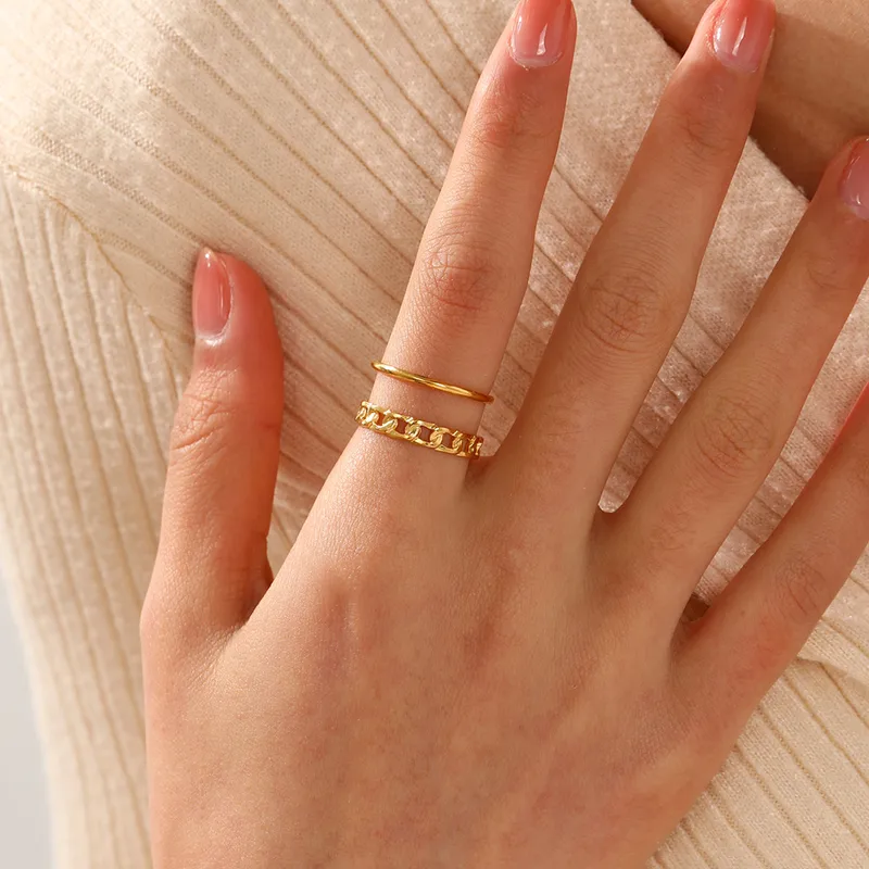 Wholesale PVD Coated 18K Gold Plated Geometric 304 Stainless Steel Casual Waterproof Non Tarnish Open Ring
