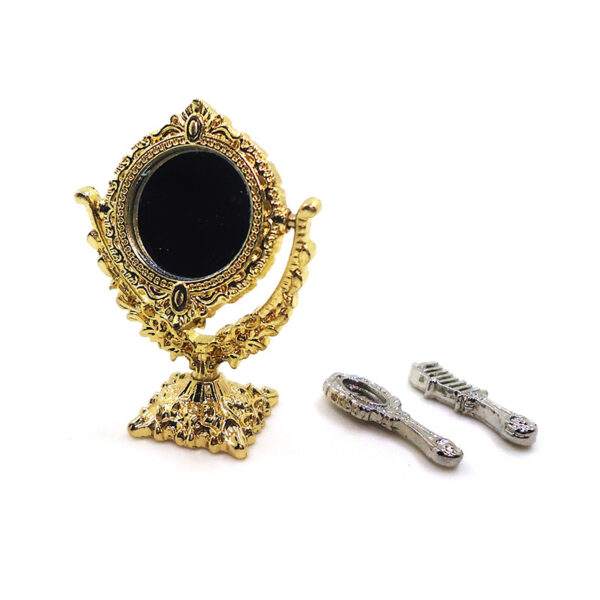 Wholesale 1:12 doll house accessories dollhouse simulation mini mirror makeup mirror retro Golden