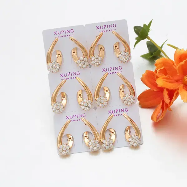 Wholesale 1 Pair Elegant Lady XUPING Geometric Plating Copper Zirconia 18K Gold Plated Ear Studs
