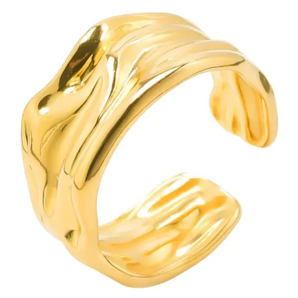 Wholesale PVD Coated Real Gold Plated 18K Gold Geometric 304 Stainless Steel Hip-Hop Waterproof Non Tarnish Open Ring