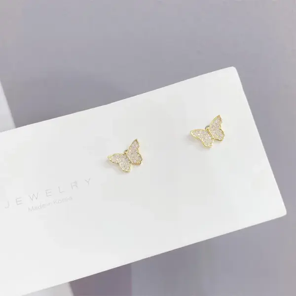 Wholesale Sweet Butterfly Copper Ear Studs Gold Plated Zircon Copper Earrings 3 Pairs