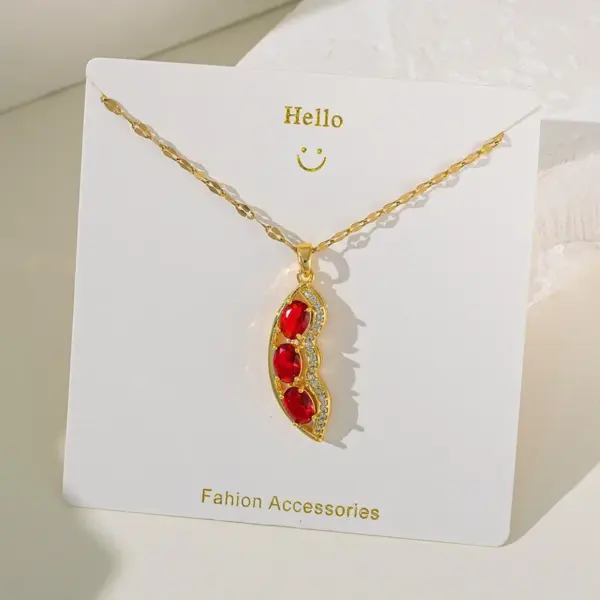 Wholesale Jewelry Cute Cherry Titanium Steel Copper Plating Cable Chain Pendant Necklace