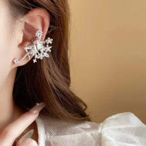 164# Ear Clip-Silver-Left-Wings