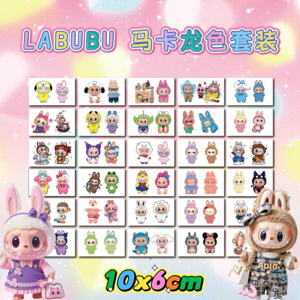Wholesale Labubu Tattoo Stickers Labubu Dopamine Macaron Color Girly Heart Christmas Waterproof Long-Lasting Tattoo Stickers
