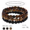 Wholesale Cross-Border Men's Hand Jewelry, Simple and Versatile 8mm Black Frosted Tiger Eye Picture Stone Elastic Set Stacking Bracelet for Men