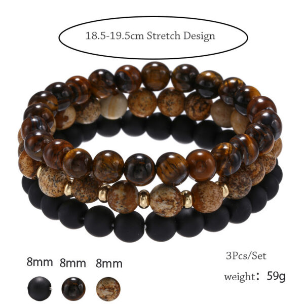 Wholesale Cross-Border Men's Hand Jewelry, Simple and Versatile 8mm Black Frosted Tiger Eye Picture Stone Elastic Set Stacking Bracelet for Men
