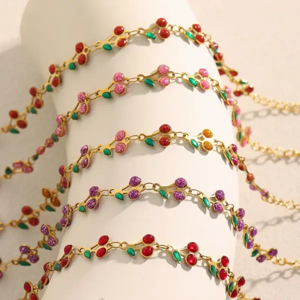 Wholesale PVD Coated Real Gold Plated Cherry 304 Stainless Steel IG Style Elegant Simple Style Waterproof Non Tarnish 304 Stainless Steel Lobster Trigger Clasp Closure Bracelets