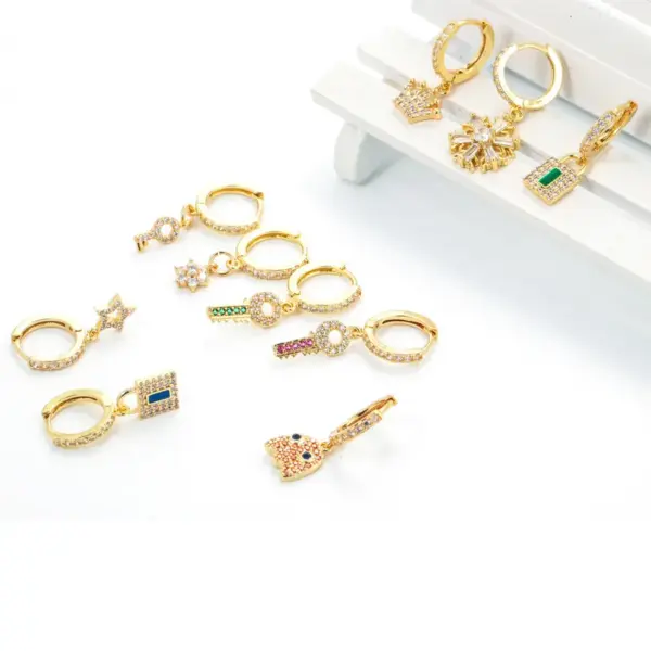 Wholesale Fashion Geometric Inlay Copper Zircon Charm Sleeper Hoop Earrings Earrings