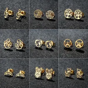 Wholesale PVD Coated 18K Gold Real Gold Plated Animal Notes 304 Stainless Steel Cute Simple Style Waterproof Non Tarnish Ear Studs