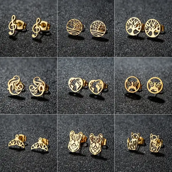 Wholesale PVD Coated 18K Gold Real Gold Plated Animal Notes 304 Stainless Steel Cute Simple Style Waterproof Non Tarnish Ear Studs
