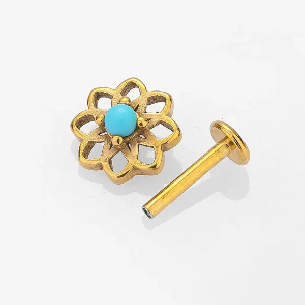 Wholesale 1 Piece Lip Rings Simple Style Commute Palm Snowflake 316L Stainless Steel Waterproof Non Tarnish Surgical Steel December Birthstone Turquoise Ion Plating (IP) 14K Gold Plated Lip Rings Ear Cartilage Rings & Studs
