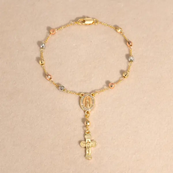 Wholesale Brass 18K Gold Plated Elegant Lady Sweet Inlay Portrait Cross Zircon Bracelets