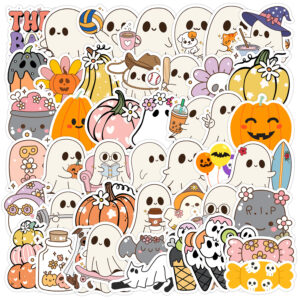 Wholesale 50pcs Halloween Ghost Graffiti Stickers Mobile Phone Water Cup Waterproof Decorative Stickers Cartoon Halloween Stickers