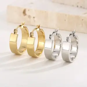 Wholesale PVD Coated 18K Gold Plated Solid Color Stainless Steel Retro Streetwear Waterproof Non Tarnish Hoop Earrings