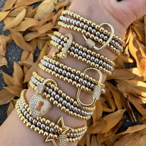 Wholesale Jewelry Casual Simple Style Pentagram Heart Shape Brass 18K Gold Plated Bracelets Beaded Chain