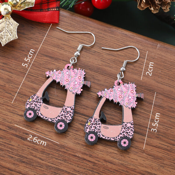 Wholesale Christmas Hollow Christmas Tree Leopard Print Car Wooden Double-Sided Earrings