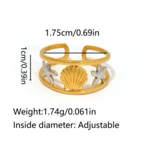 Gold and silver color / Adjustable / Starfish Shell Ring