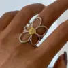 PVD Coated Real Gold Plated 18K Gold Flower 304 Stainless Steel Simple Style Classic Style Waterproof Non Tarnish Open Rings