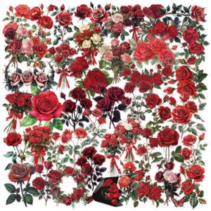 Wholesale 50 sheets transparent retro red rose sticker bag waterproof transparent PET hand account material decorative guitar notebook