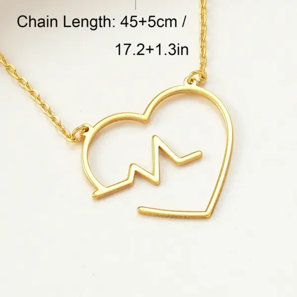 Wholesale 304 Stainless Steel Electrocardiogram Heart Shape Ion Plating (IP) 18K Real Gold Plated Elegant Waterproof Non Tarnish Cable Chain Gold Pendant Necklace