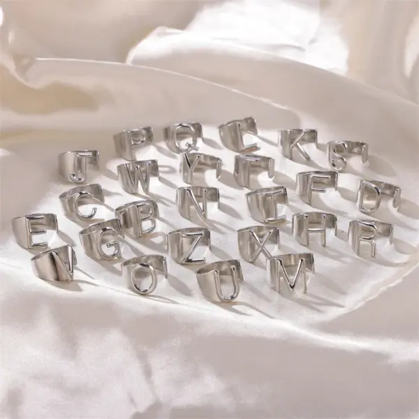 Wholesale PVD Coated Real Gold Plated Letter 304 Stainless Steel Hip-Hop Punk Cool Style Waterproof Non Tarnish Wide Band Rings
