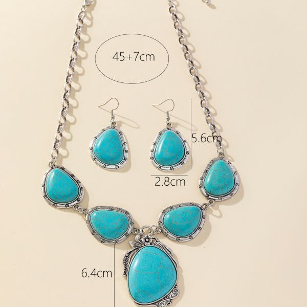 oly-6132f5ee9fd8bb7c2f4bfcaf628e43a2 Wholesale Cross-Border European and American New Retro Special-Shaped Earrings Turquoise Earrings Necklace Western Style Exaggerated Special-Shaped Turquoise Necklace