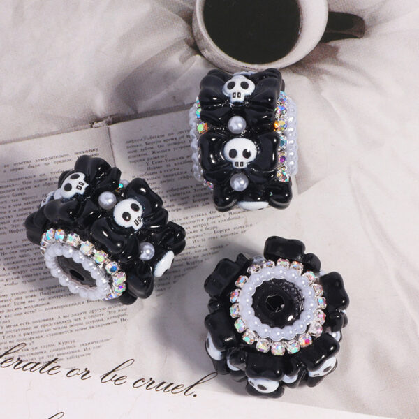 Wholesale Black and white ghost-themed Halloween beaded accessories with straight holes