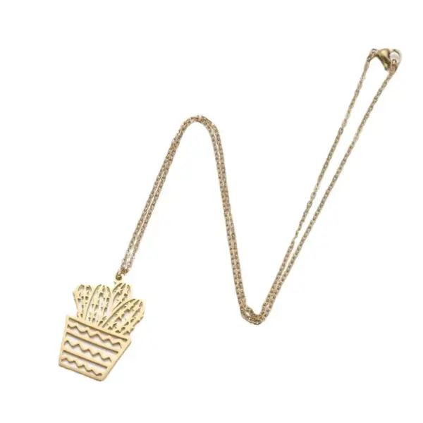 Wholesale Jewelry Fashion Cactus 201 Stainless Steel 18K Gold Plated Plating Stainless Steel Necklaces