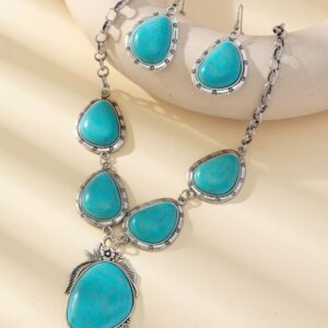 Wholesale Cross-Border European and American New Retro Special-Shaped Earrings Turquoise Earrings Necklace Western Style Exaggerated Special-Shaped Turquoise Necklace