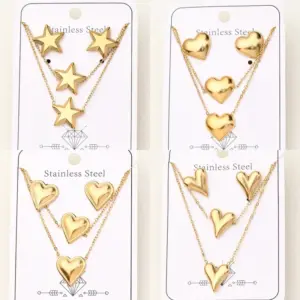 Wholesale Jewelry Casual Basic Vacation Pentagram Heart Shape Simple 304 Stainless Steel 18K Gold Plated Handmade Polishing Plating Jewelry Set