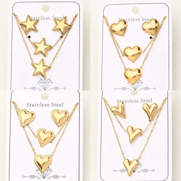 Wholesale Jewelry Casual Basic Vacation Pentagram Heart Shape Simple 304 Stainless Steel 18K Gold Plated Handmade Polishing Plating Jewelry Set