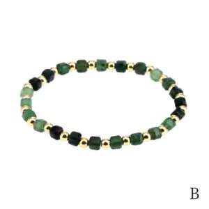 Wholesale Vintage Style Geometric Natural Stone Elastic String Golden Balls Woven Chain Bracelets In Bulk