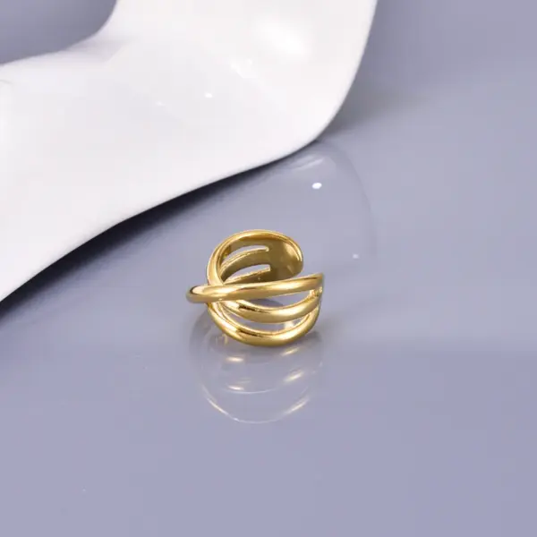 Wholesale 304 Stainless Steel Solid Color PVD Coated 18K Real Gold Plated Simple Style Waterproof Non Tarnish Plating Gold Open Rings